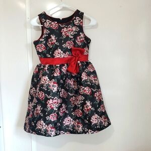 Badgley Mischka Black and Red Floral Holiday Formal Dress size girls 12 youth